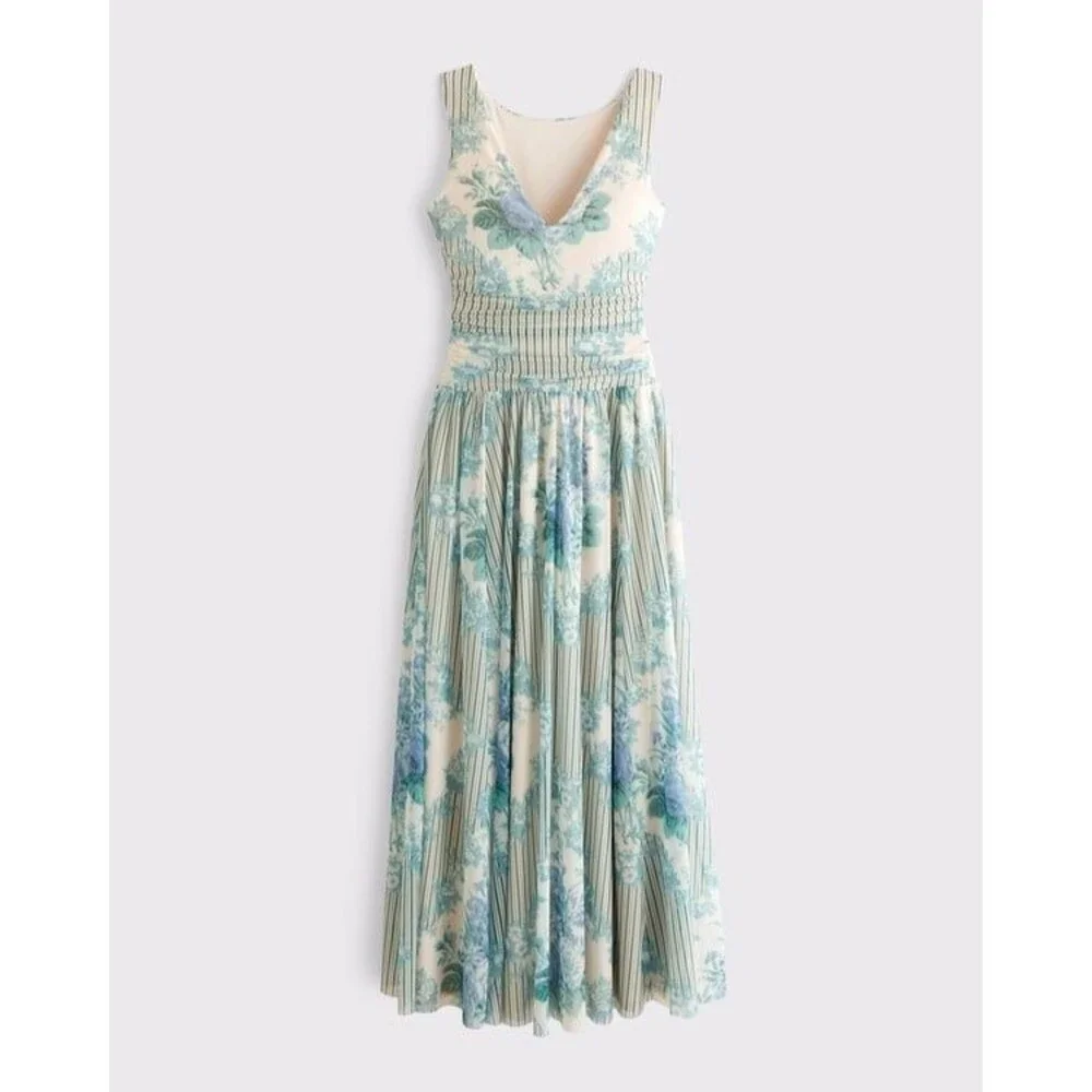 Abercrombie & Fitch Floral Maxi Dress M Coquette Cottagecore Knit Sleeveless